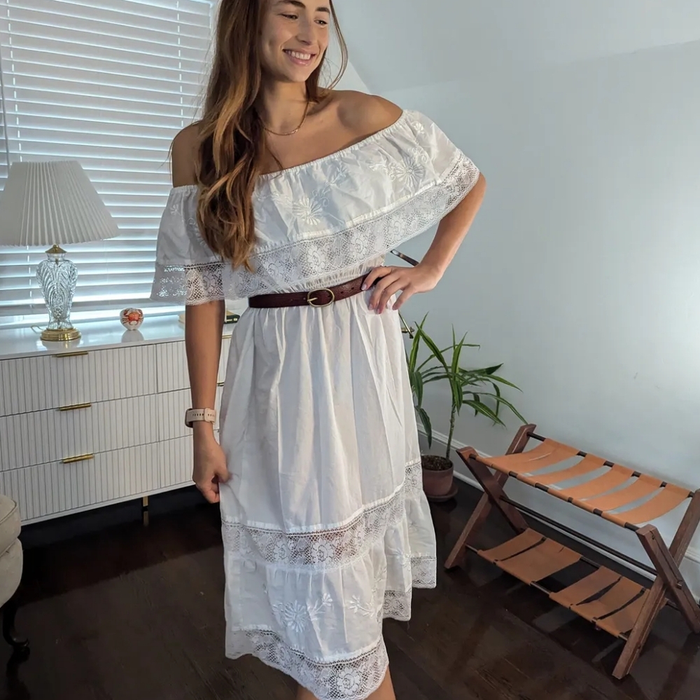White vintage off the shoulder dress
